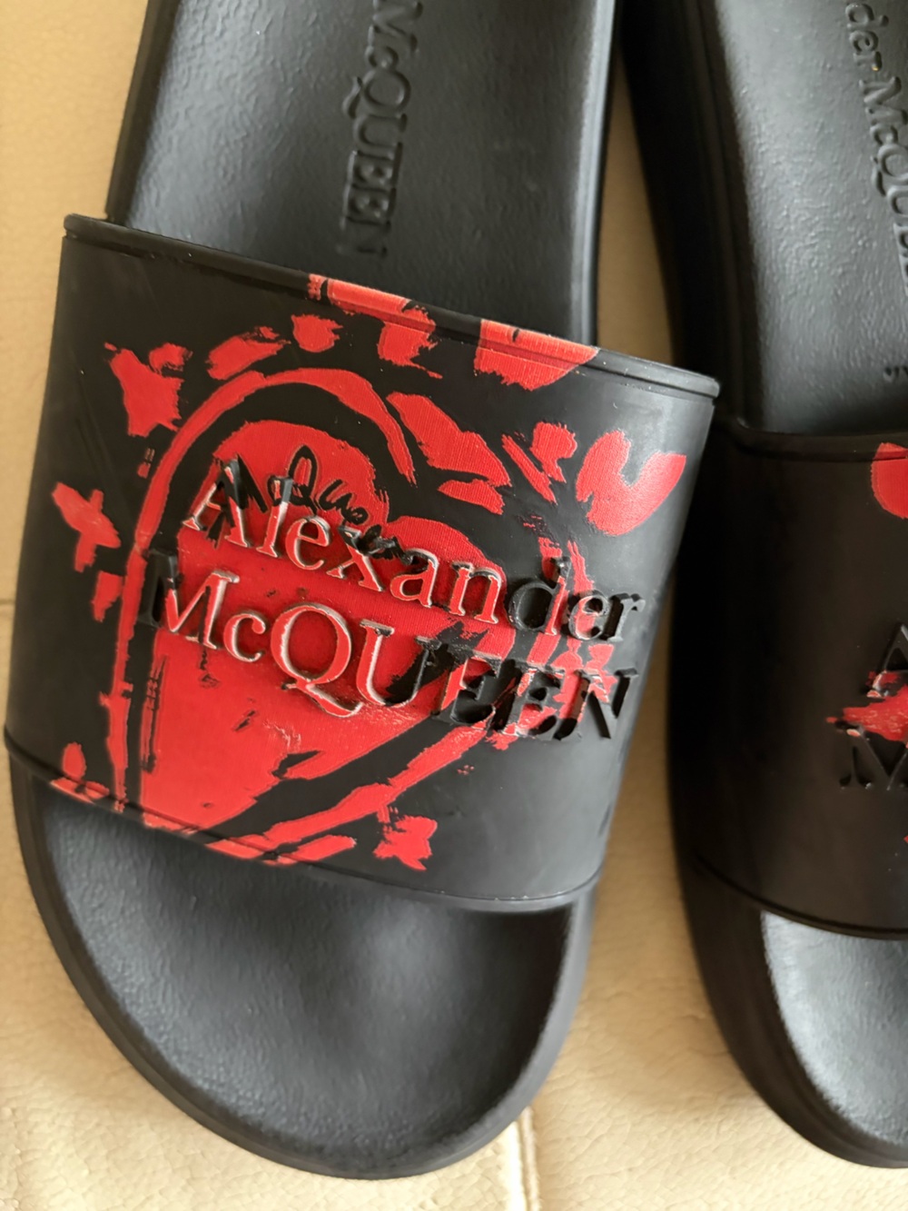 Alexander McQueen Black Slides with Red Graphic Logo - Picture 5 of 5